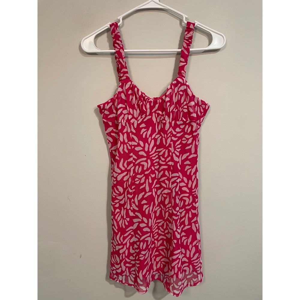 NWT American Eagle Pink Floral Mesh Open Back Mini Dress Size Small Party Summer